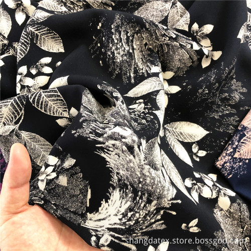Popular Nice Leaf Design Black Discharge Rayon Printing